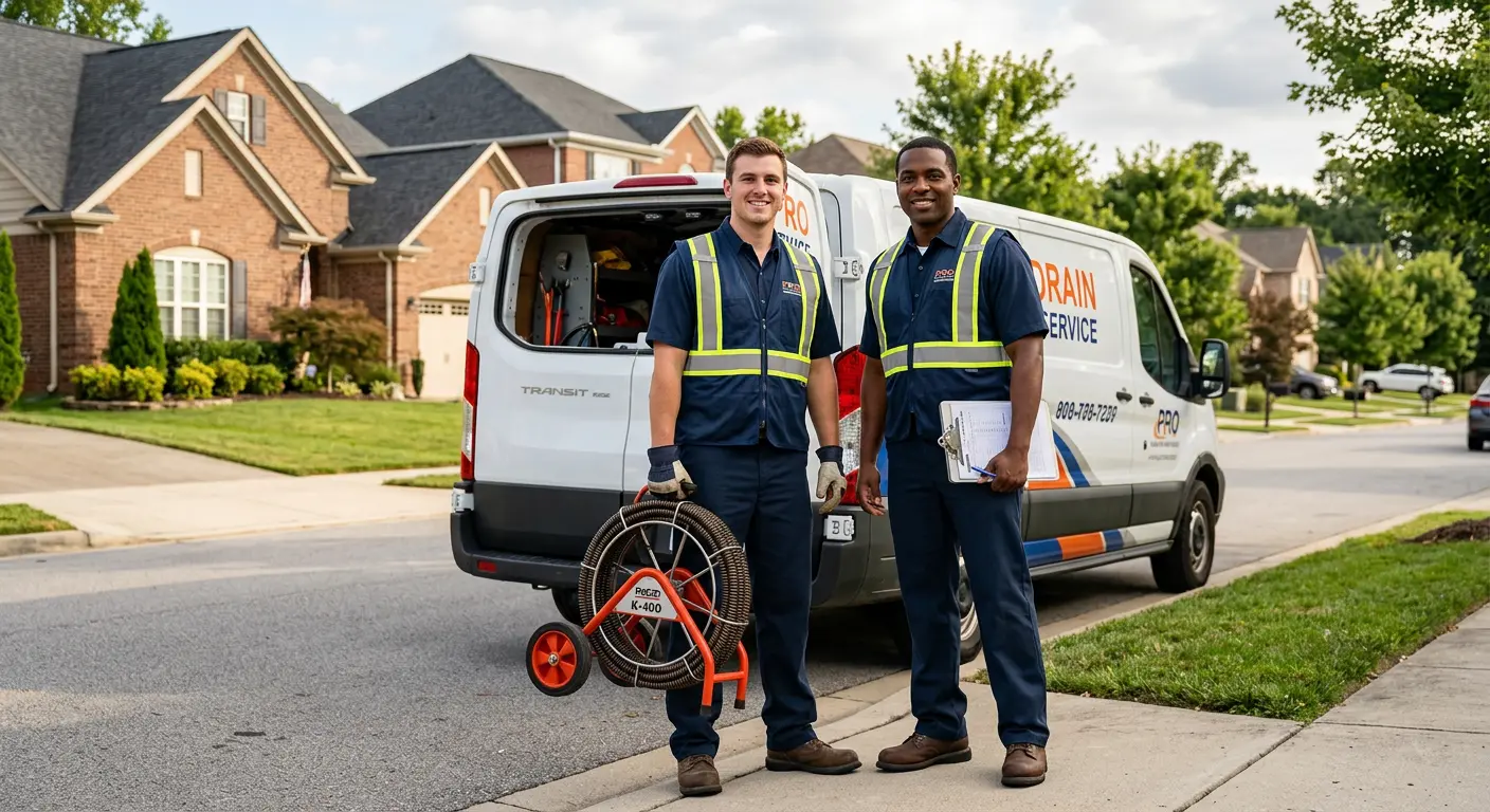 Sewer and drain service team with equipment ready for work in Kendallville